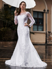 Robe de mariée en dentelle blanc ivoire col bijou manches longues avec train tulle robes de mariée maxi robe de mariée