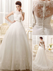 Robe de mariée en dentelle blanche col rond boutonné sur dos transparent à traîne robe de mariage princesse