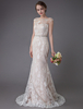 Robe de mariée en dentelle Champagne Jewel sans manches dos nu robe de mariée plage sirène avec train