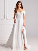 Robe de mariée en dentelle col en cœur manches courtes avec traîne robes de mariée en mousseline