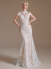 Robe de mariée en dentelle col en V manches courtes avec train robes de mariée en dentelle