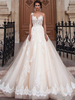 Robe de mariée en dentelle col transparent jupe en tulle broderie des fleurs à traîne Robe de mariage