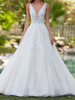 Robe de Mariée en Dentelle Col V Dos Nu en Dentelle avec Traîne Robe de Mariage