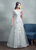 Robe de mariée en dentelle gris appliques Maxi robe nuptiale Backless Half Sleeve étage longueur