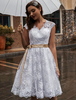 Robe de mariée en dentelle ivoire au genou avec ceinture robe de mariage