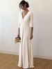 Robe de mariée en dentelle ivoire col V demi-manche longueur au sol robe de mariage