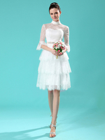 Robe de mariée en dentelle ivoire de longueur genou Milanoo