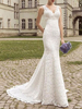 Robe de mariée en Dentelle Sirène col en V Longueur de Plancher Sans Manches à Traîne Robes de Mariée Plage