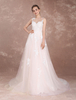 Robe de mariée en Lace de bal militaire A-ligne Cou translucide avec ceinture sans manches en tulle dos décolleté