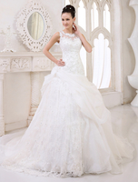 Robe de mariée en organza ivoire avec pan latéral à traîne chapelle Milanoo