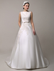 Robe de mariée en satin ivoire à col bateau traîne démontable Milanoo