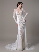 Robe de mariée exquise sirène en dentelle ivoire avec perles avec traîne Milanoo