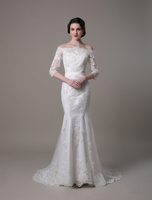 Robe de mariée exquise sirène en dentelle ivoire avec traîne Milanoo