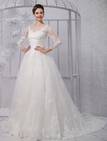 Robe de mariée fabuleuse A-ligne dentelle ivoire Avec traîne sans voile Milanoo