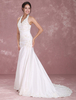 Robe de mariée fourreau blanche en taffetas col V traîne courte