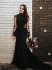 Robe de mariée gothique noire sirène manches longues en dentelle avec traîne robe de mariée personnalisation gratuite