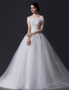 Robe de mariée gracieuse A-ligne en tulle avec dentelle modèle bustier traîne chapelle