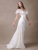 Robe de mariée gracieuse A-ligne ivoire avec fleur et dentelle de col V Milanoo