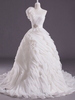 Robe de mariée gracieuse boule en organza avec fleur à une épaule traîne courte