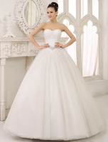 Robe de mariée gracieuse boule en tulle avec perles encolure en coeur longueur plancher