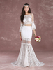 robe de mariée hobo en dentelle dos décolleté à taille haute royale Avec traîne col bateau avec perles creusé Milanoo