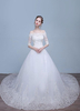 Robe de mariée hors de l’épaule demi-manches strass a-line paillettes en dentelle avec traine