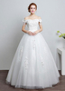 Robe de mariée Ivoire au large de la robe de bal de dentelle épaule perles étage longueur robe de mariée avec strass