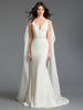 Robe De Mariée Ivoire Avec Train Sans Manches Dos Nu Ceinture V Cou Stretch Crêpe Robes De Mariée