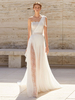 Robe de mariée ivoire avec train sans manches dos nu une épaule en mousseline de soie robes de mariée en dentelle