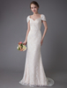 Robe de mariée ivoire en dentelle col en coeur manche courte zip sur dos Robe de mariage