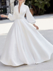 Robe de mariée ivoire Intage avec train col en V manches longues dos nu robe de mariée en tissu satiné
