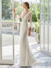 Robe de mariée ivoire Intage col en V demi-manches taille naturelle dentelle avec train robe de mariée perlée