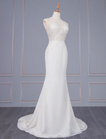 Robe de mariée ivoire sans manches dos nu taille naturelle dentelle polyester avec train longues robes de mariée