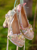 Robe de mariée Lolita Chaussures Lolita Dentelle rose Volants Perles Fleurs Bout rond Chaussures Lolita en cuir PU