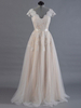 Robe de mariée manches courtes col V appliques longueur de plancher robes de mariée en tulle