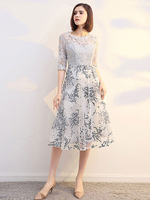 Robe de mariée mère bijou cou demi manches robe de bal appliques longueur genou gris clair robes dinvité pour mariage