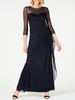 Robe de mariée mère col bijou manches 3/4 longueur A-ligne en mousseline de soie perlée noir longues robes dinvité Cadeau pour maman