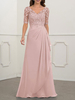Robe de mariée mère col en V rose manches courtes une ligne robes dinvité de mariage en dentelle