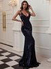Robe de Mariée Noir Robe Décolletée Robe Sirène sans Manche Robe de Mariage Robe de Soirée