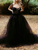 Robe de mariée noir robe de mariage gothique bustier à bretelle à traîne courte