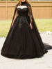 Robe de mariée noir robe de mariage gothique bustier à traîne en dentelle