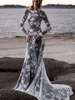 Robe de mariée noire en dentelle Avec traîne boule détail zip et taille naturelle col rond Robe de mariée couleur