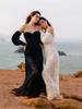 Robe de mariée noire Loyal Silhouette princesse Demi-manches Boutons Dentelle Avec Train Robe de mariée