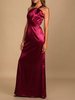Robe de mariée pas cher bordeaux une épaule sans manches dos nu en polyester une robe de longueur au sol
