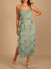 Robe de mariée pas cher gris vert col en V rayures cou sans manches dos nu polyester une ligne longueur cheville robe