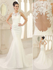 Robe de mariée pas chère 2021 Robes de mariée sirène robe de mariée en dentelle Applique Satin illusion Keyhole robe de mariée Milanoo