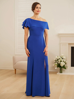 Robe de mariée pour mère asymétrique épaule dénudée manches courtes sirène volants robes dinvitées de mariage