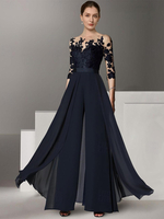 Robe de mariée pour mère col bijou demi-manches deux pièces en dentelle longueur au sol robes dinvitées de mariage