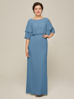 Robe de mariée pour mère col bijou manches courtes ligne a fendue sur le devant robes dinvitées de mariage