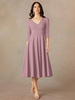 Robe de mariée pour mère col en V manches 3/4 robes dinvitées trapèze pour mariage